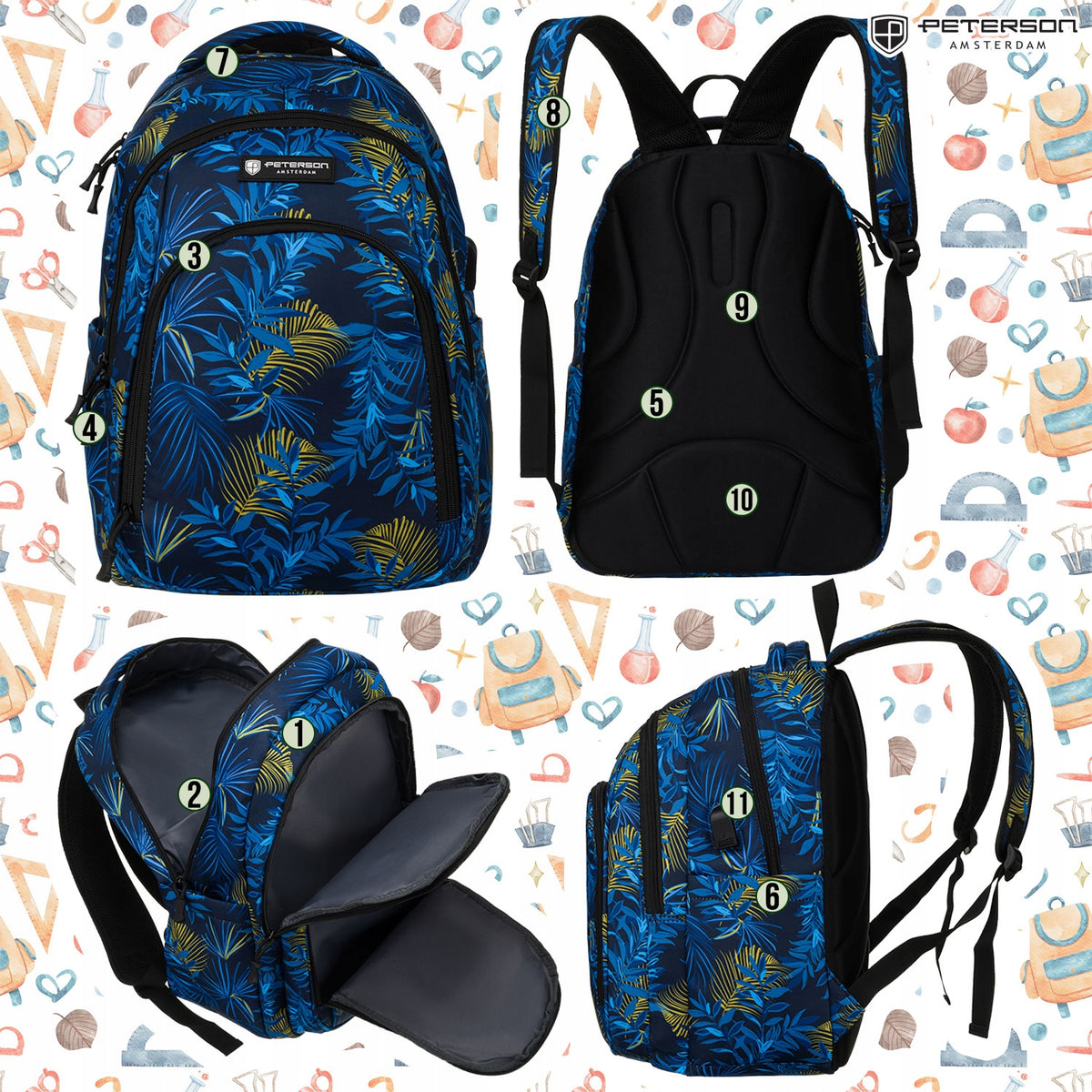 School backpack Peterson sports youth satchel for school USB Manufacturer code PTN 77711-6630 PRT-2