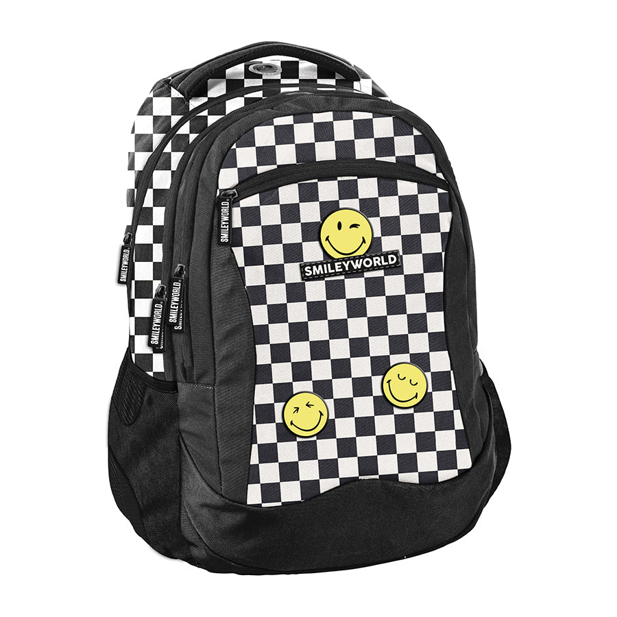 School backpack Smiley World BeUniq white and black checkerboard youth