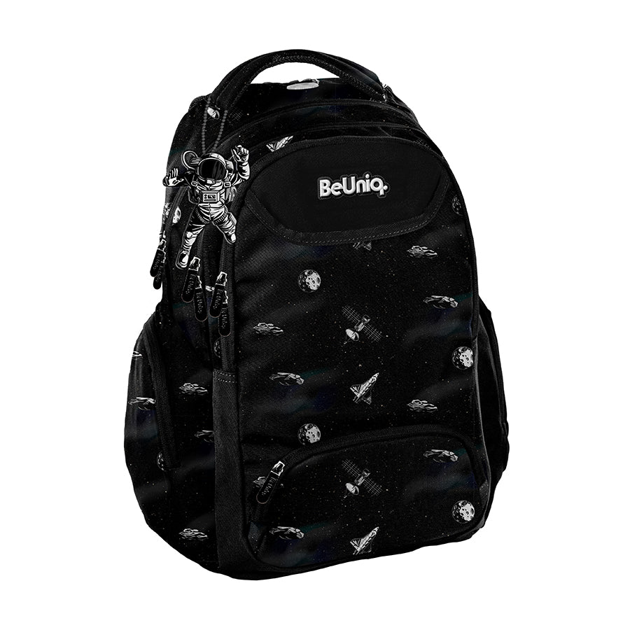 School backpack Space BeUniq black with space motif solid
