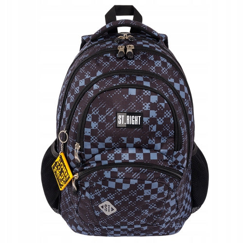School backpack St.Right 4 compartment black,city chessboard, grating 26 l