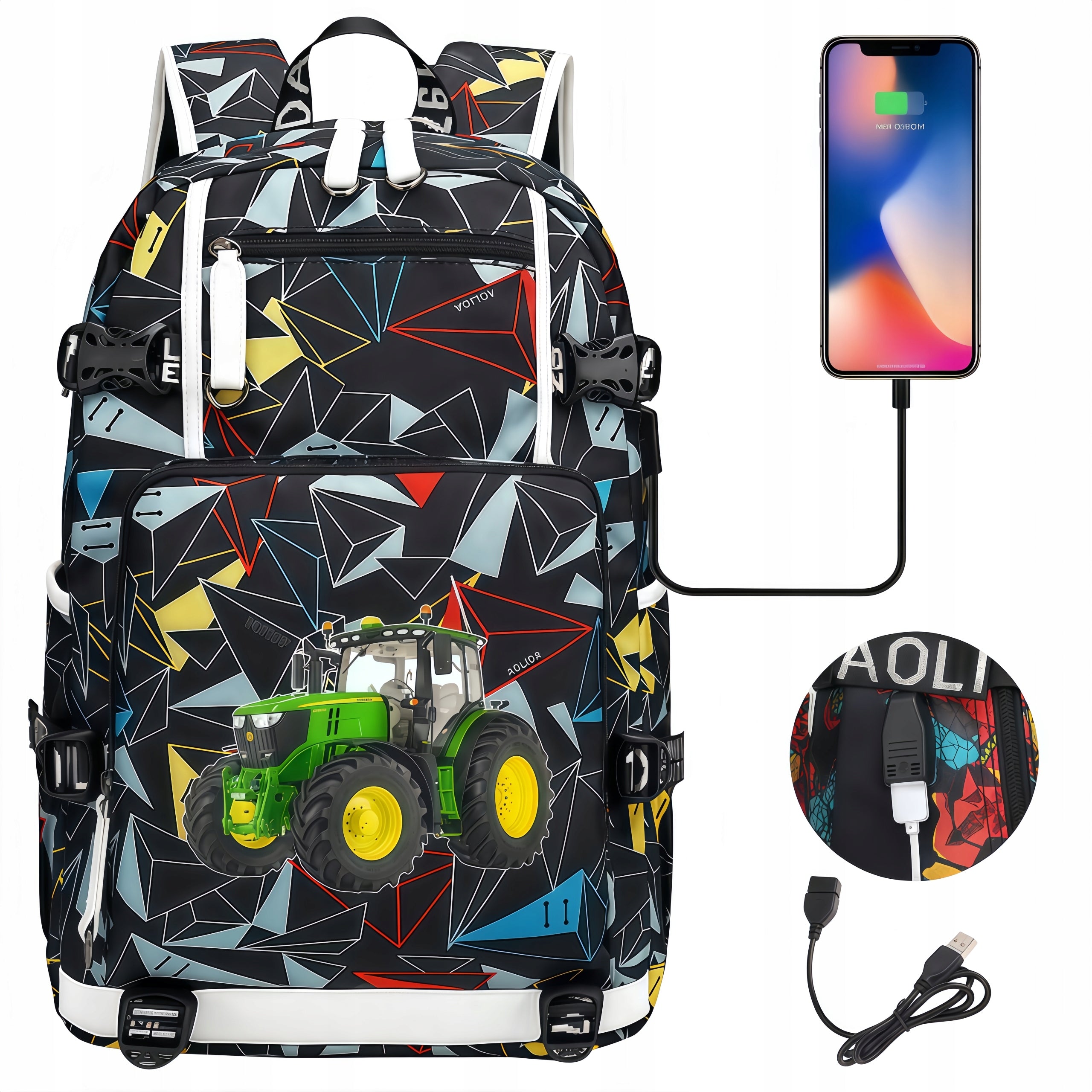 School backpack Tractor pattern satchel roomy for boy 4-8 class Manufacturer code plecak szkolny tornister USB wodoodporny