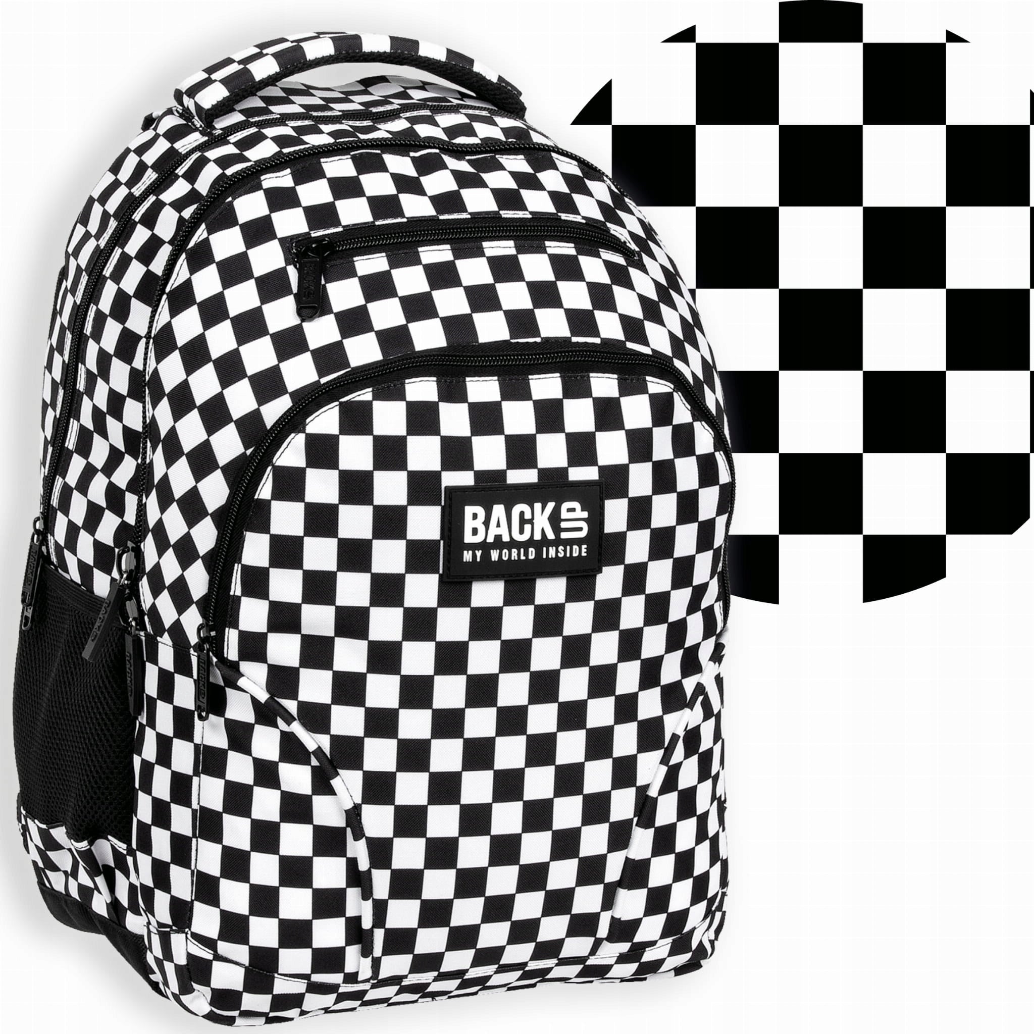 School backpack W - large, roomy, chessboard
