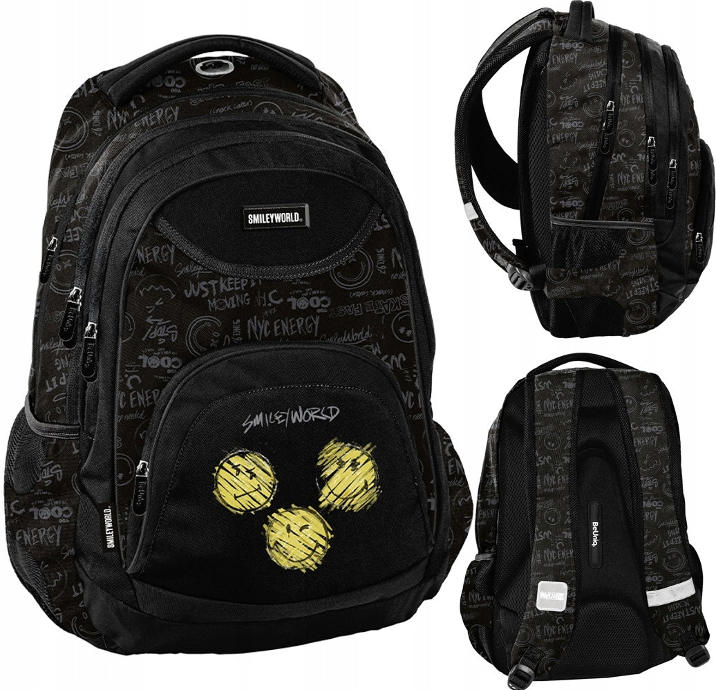 School backpack black for boy girl Smiley 4 8 class