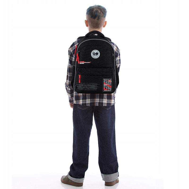 School backpack black for boys 4-7 multi-chamber GoPack Packaging status original