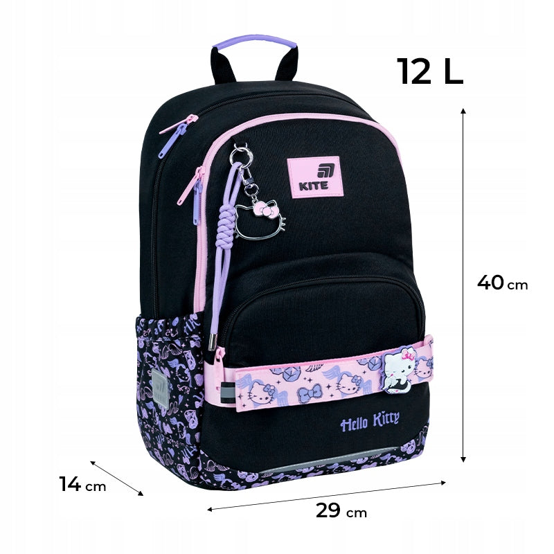 School backpack black for girls 6-12 years orthopedic Hello Kitty Kite Manufacturer code HK26-585M