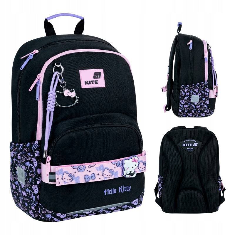 School backpack black for girls 6-12 years orthopedic Hello Kitty Kite