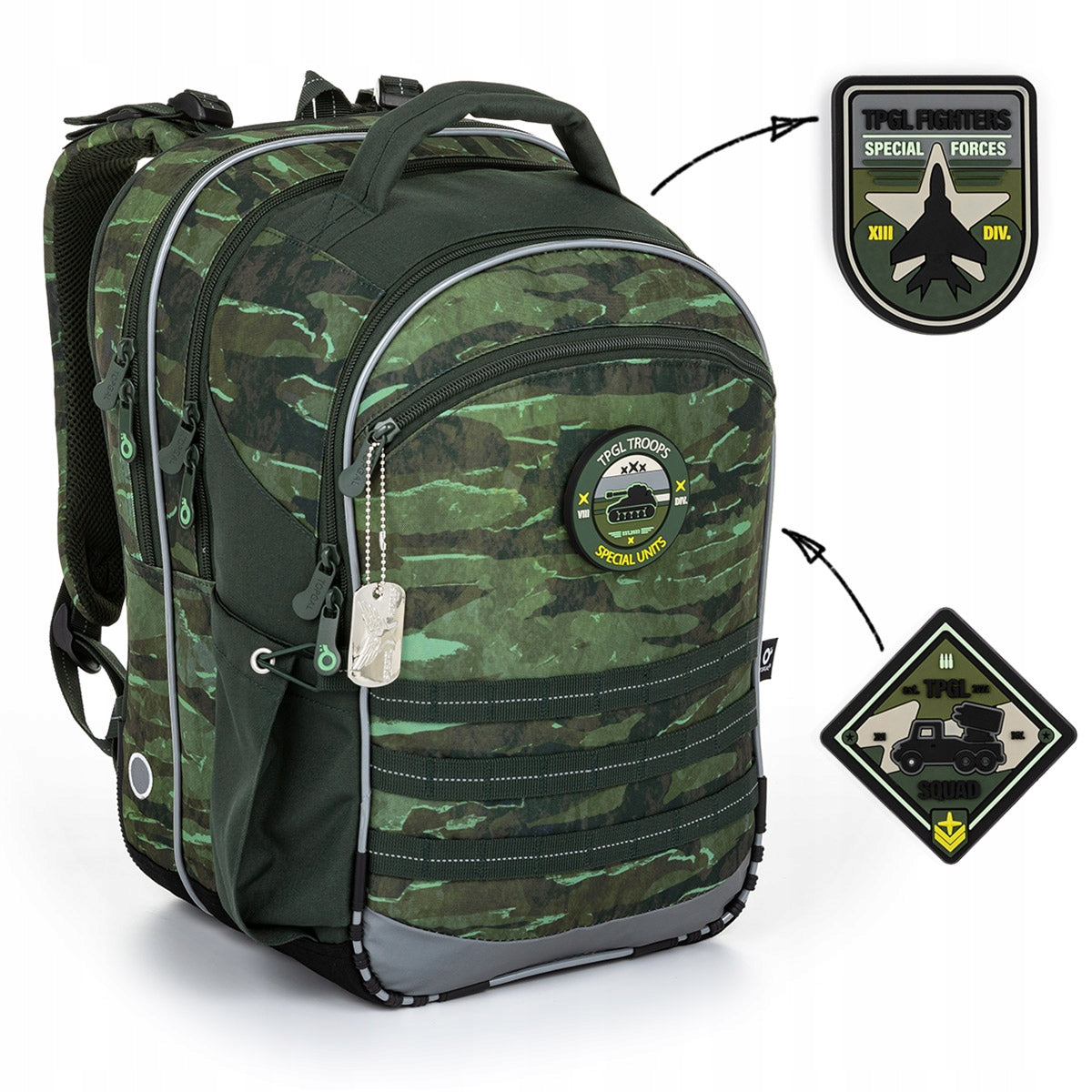 School backpack camo Topgal COCO 23040 military with magnets 1-4 class