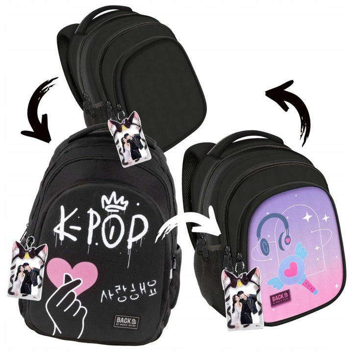 School backpack double-sided panel 3 patterns in 1 for girls K-pop vibe BackUp