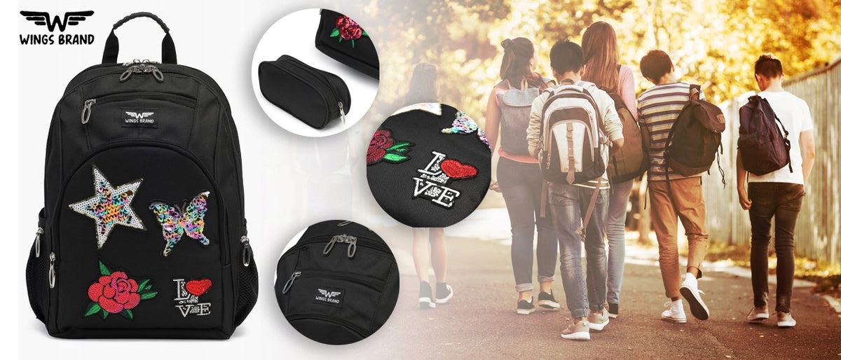 School backpack for BOY and girl YOUTH SET PENCIL CASE WINGS Manufacturer code BP20-03 BLACK