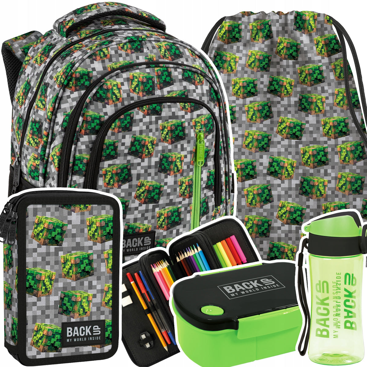 School backpack for boy kl 1-2 BackUP PIXEL BLOCKS for MINECRAFT fan