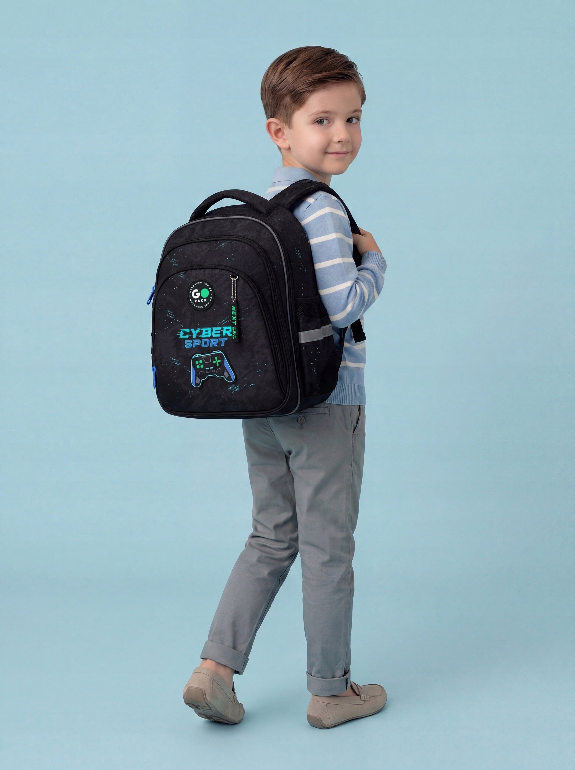School backpack for boys 6-8 years multi-chamber black Game GoPack Packaging status original