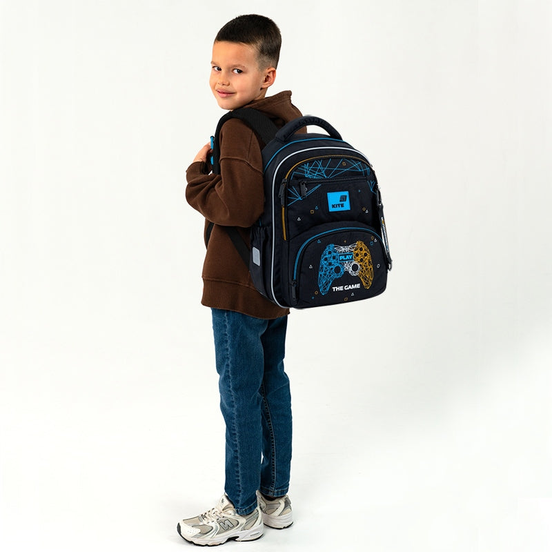 School backpack for boys Game black with chest strap up to 1-5 class Kite Packaging status original