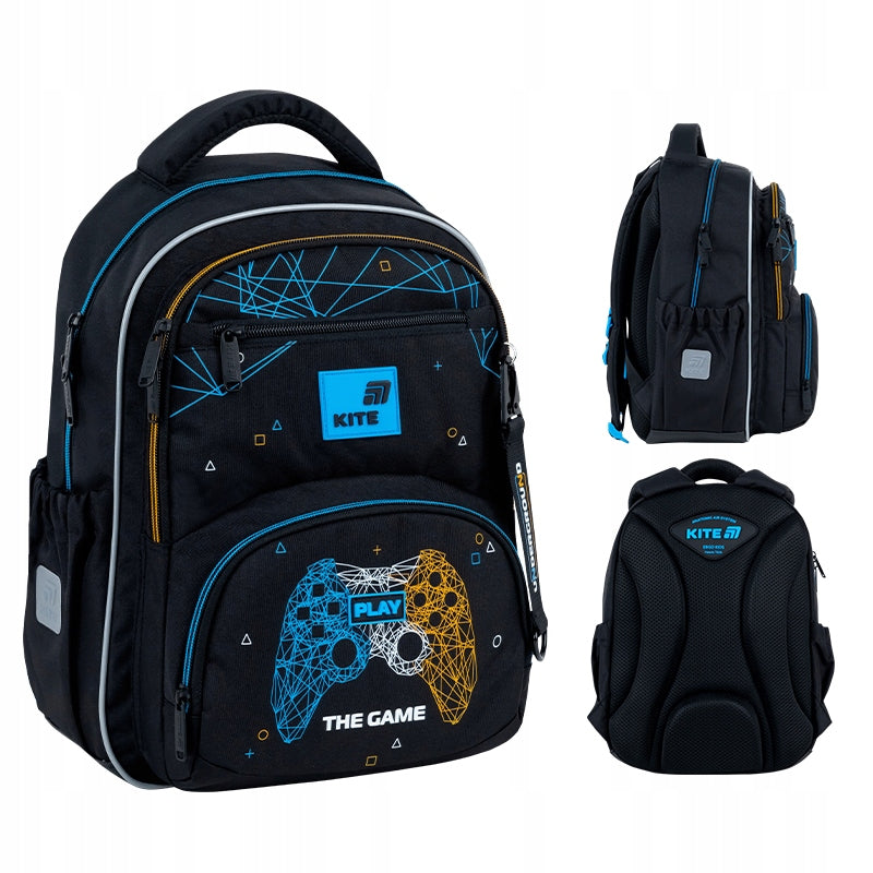 School backpack for boys Game black with chest strap up to 1-5 class Kite