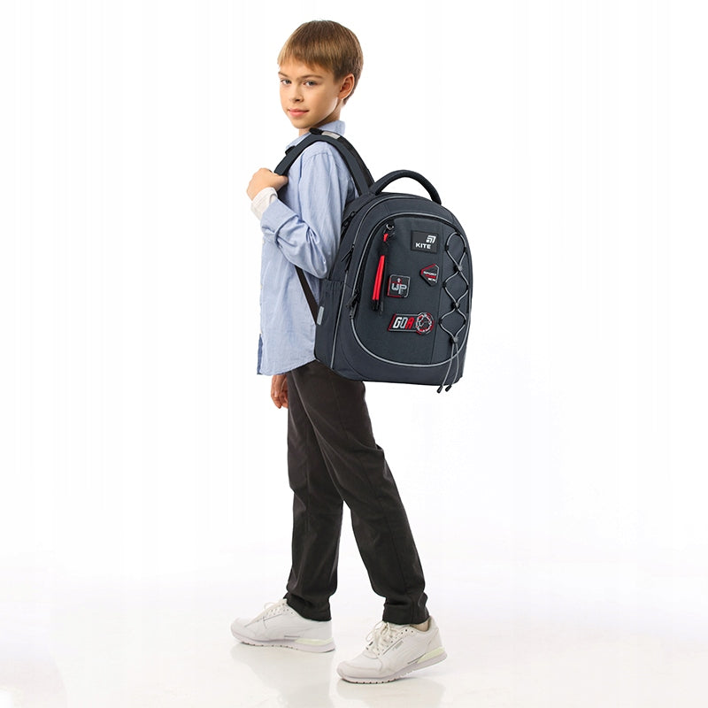 School backpack for boys orthopedic with Velcro patches grey Kite Packaging status original