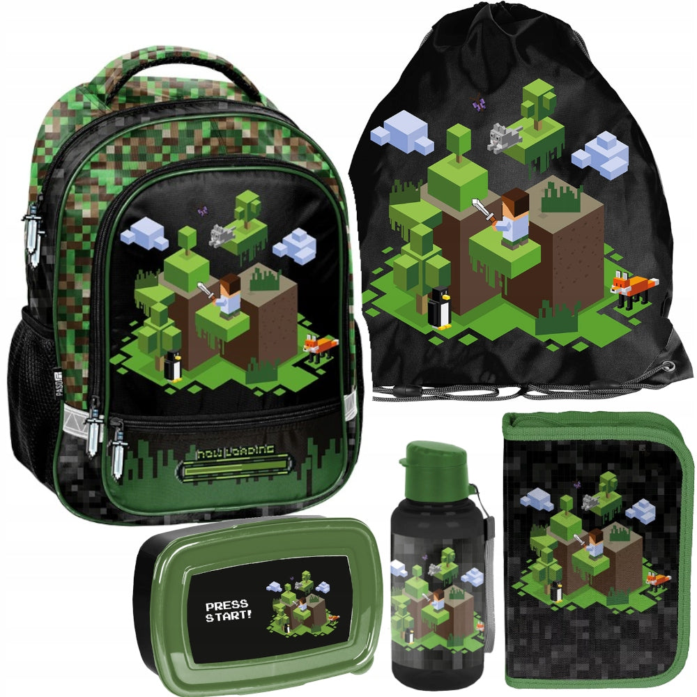 School backpack for boys satchel 1-3 class Paso Minecraft Set 5in1