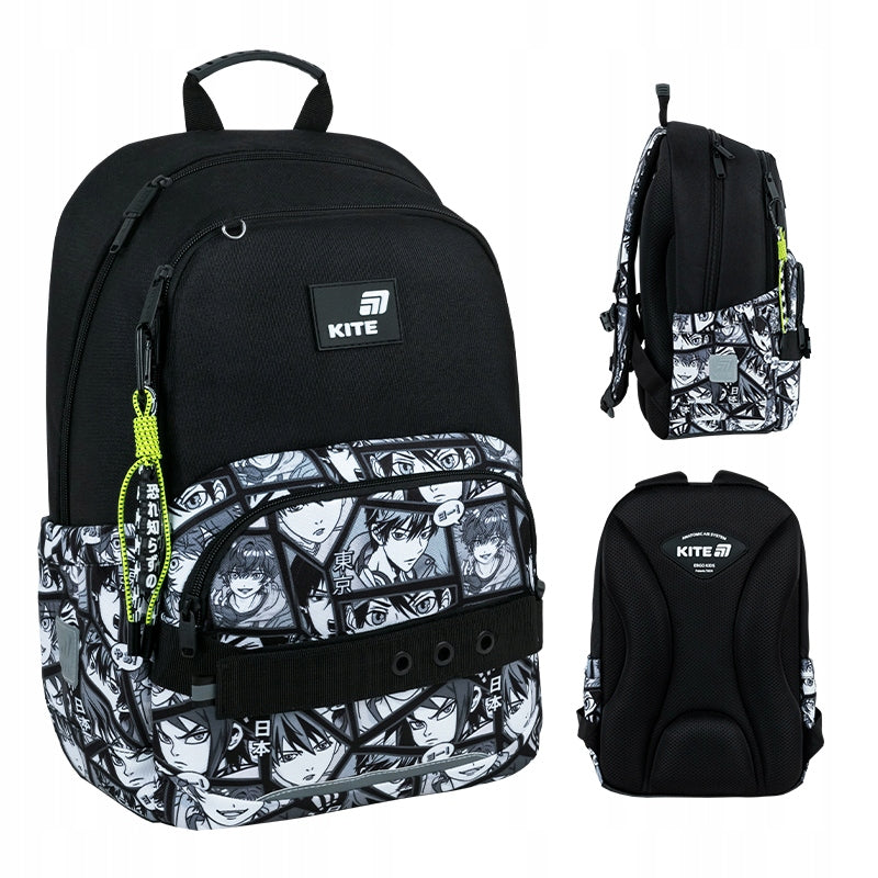 School backpack for children up to class 1-6 orthopedic black with keychain Kite