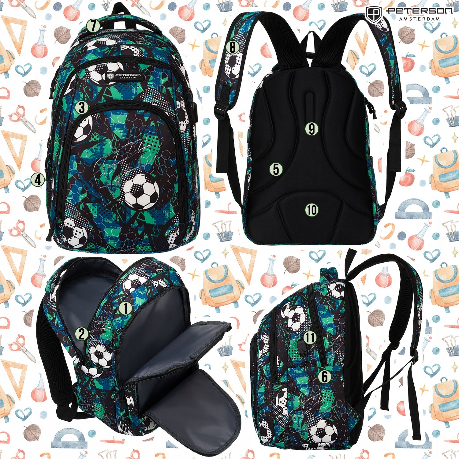 School backpack for children youth sports satchel ball Peterson Manufacturer code PTN 77711-6647 PRT-5