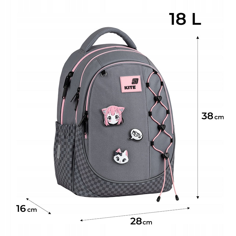 School backpack for girls 6-10 years removable patches grey Kite Manufacturer code K26-700M-3