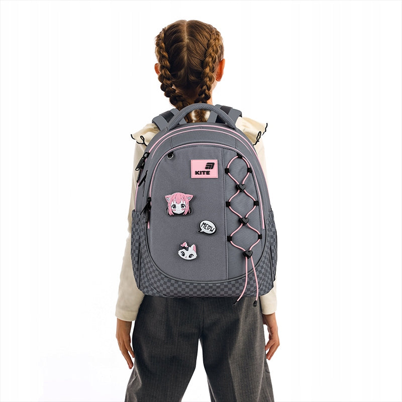 School backpack for girls 6-10 years removable patches grey Kite Packaging status original