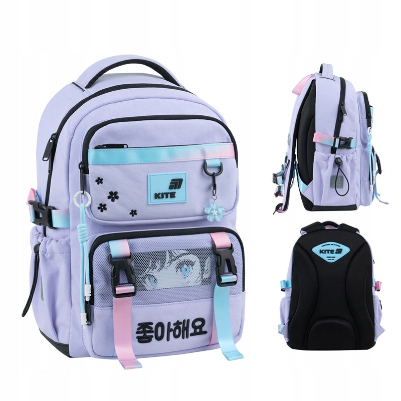 School backpack for girls 6-12 years orthopedic with keychain Kite