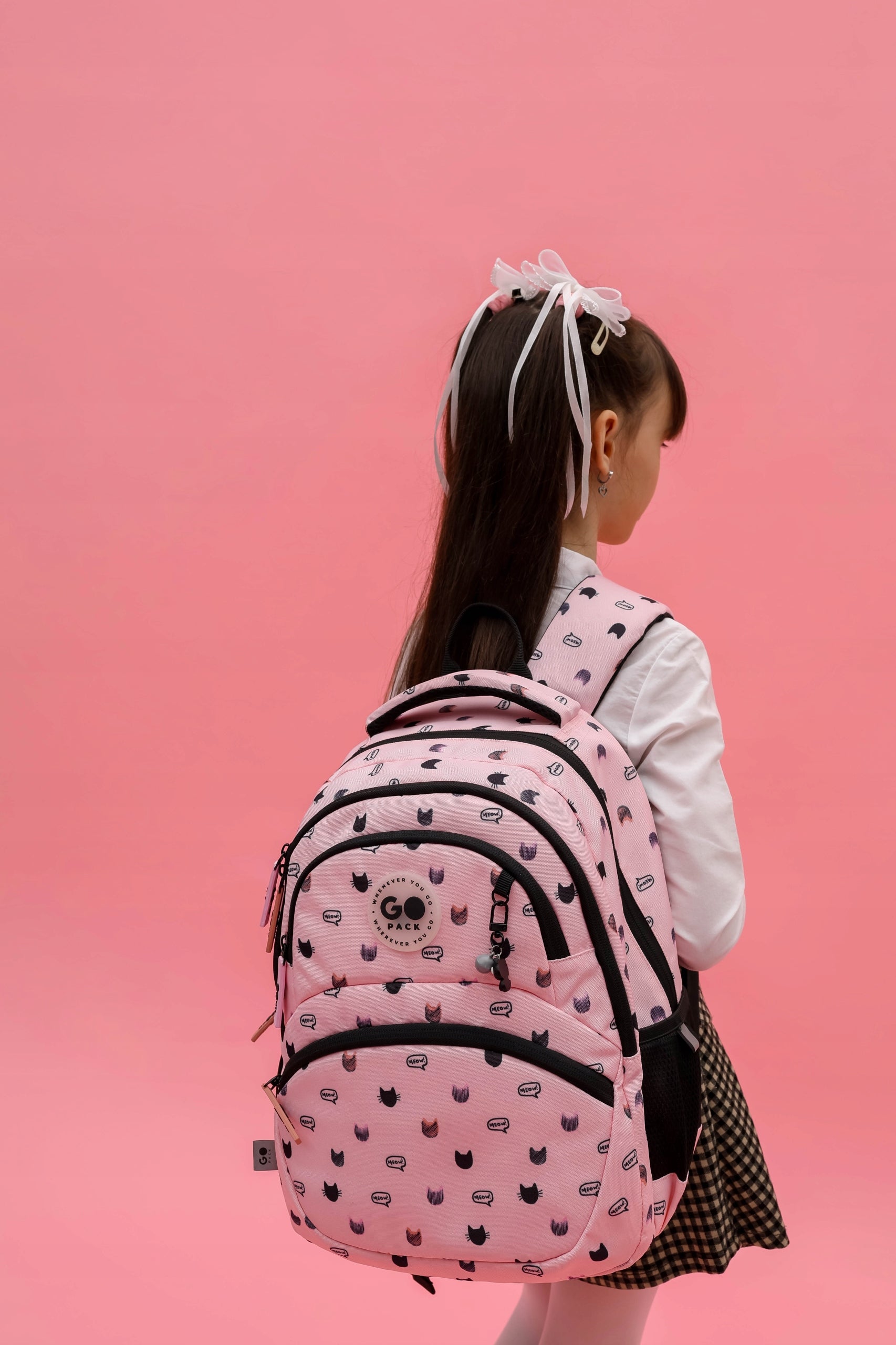 School backpack for girls 6-12 years pink keychain kitty GoPack Packaging status original
