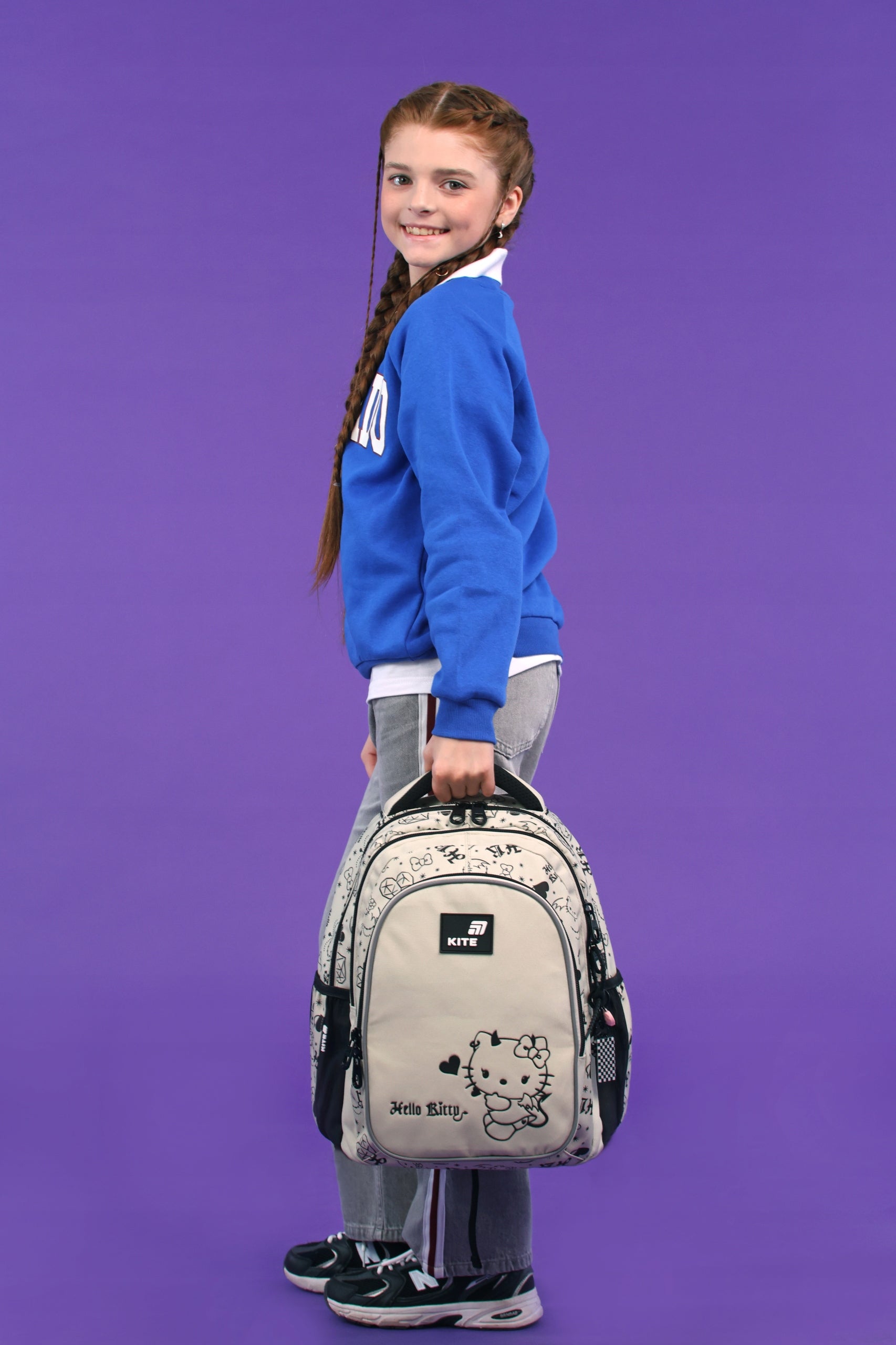 School backpack for girls 9-12 years beige Hello Kitty Kite Manufacturer code HK26-8001M