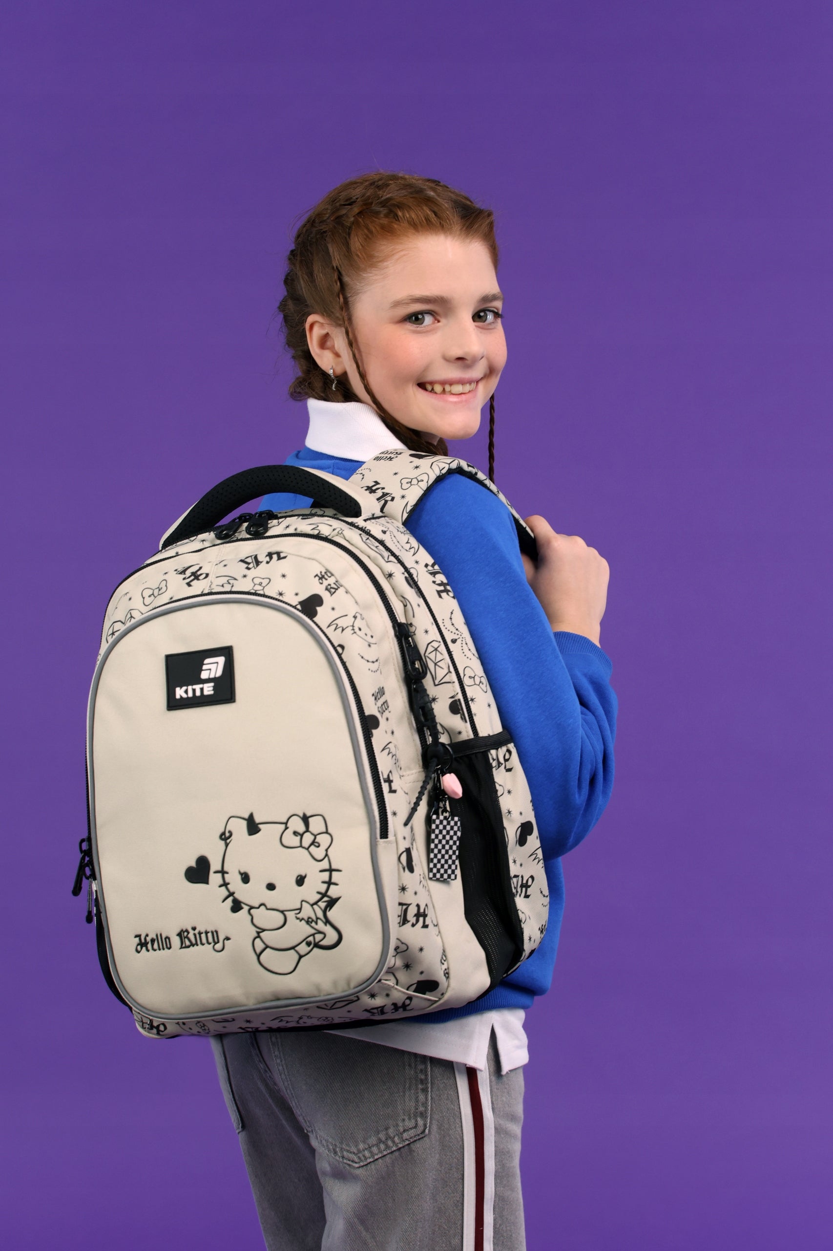 School backpack for girls 9-12 years beige Hello Kitty Kite Packaging status original
