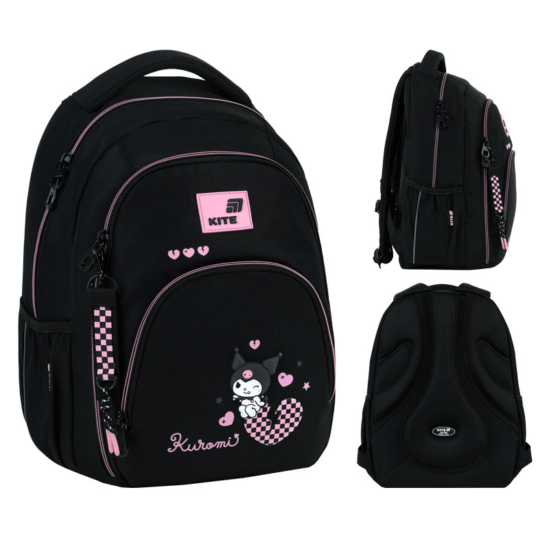 School backpack for girls 9-12 years black Kuromi Kite