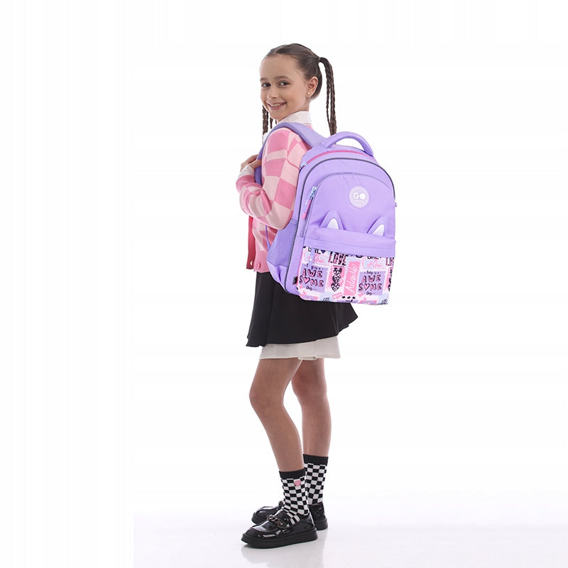 School backpack for girls 9-12 years old with chest strap purple GoPack Packaging status original