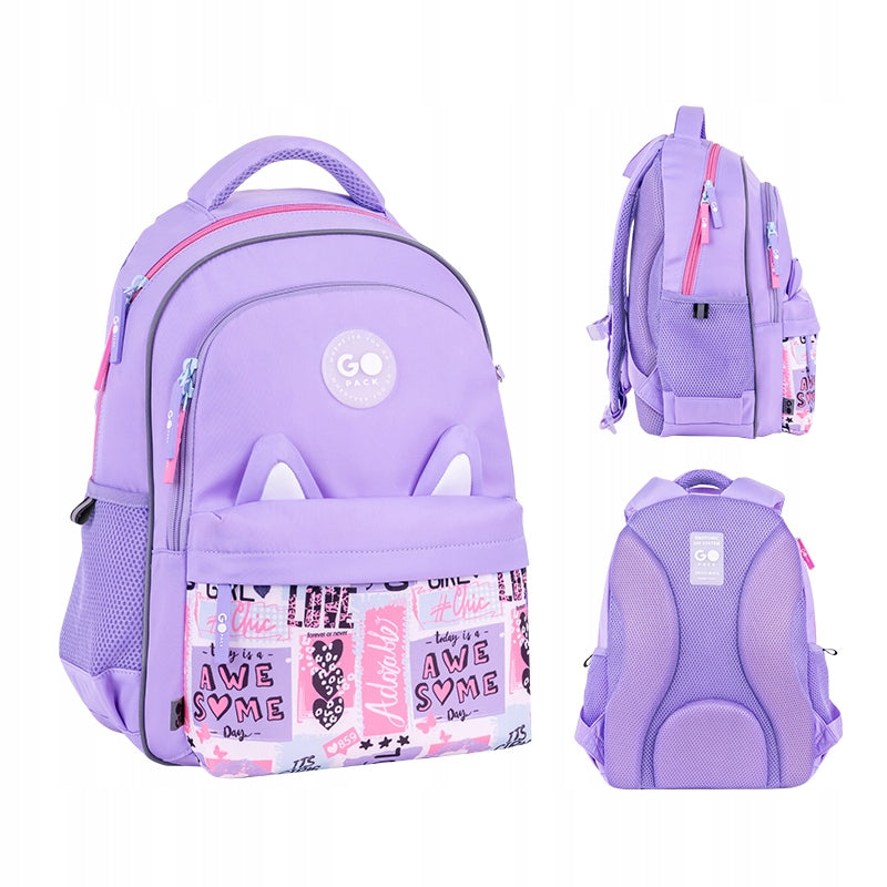 School backpack for girls 9-12 years old with chest strap purple GoPack