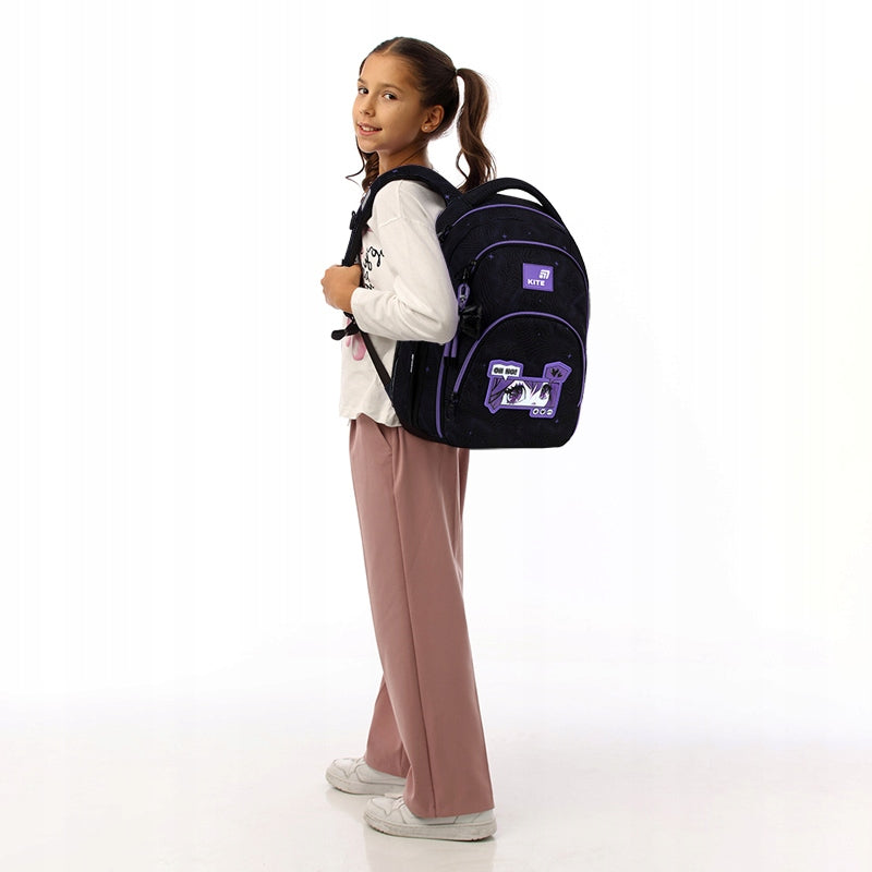 School backpack for girls 9-12 years youth roomy black Kite Packaging status original