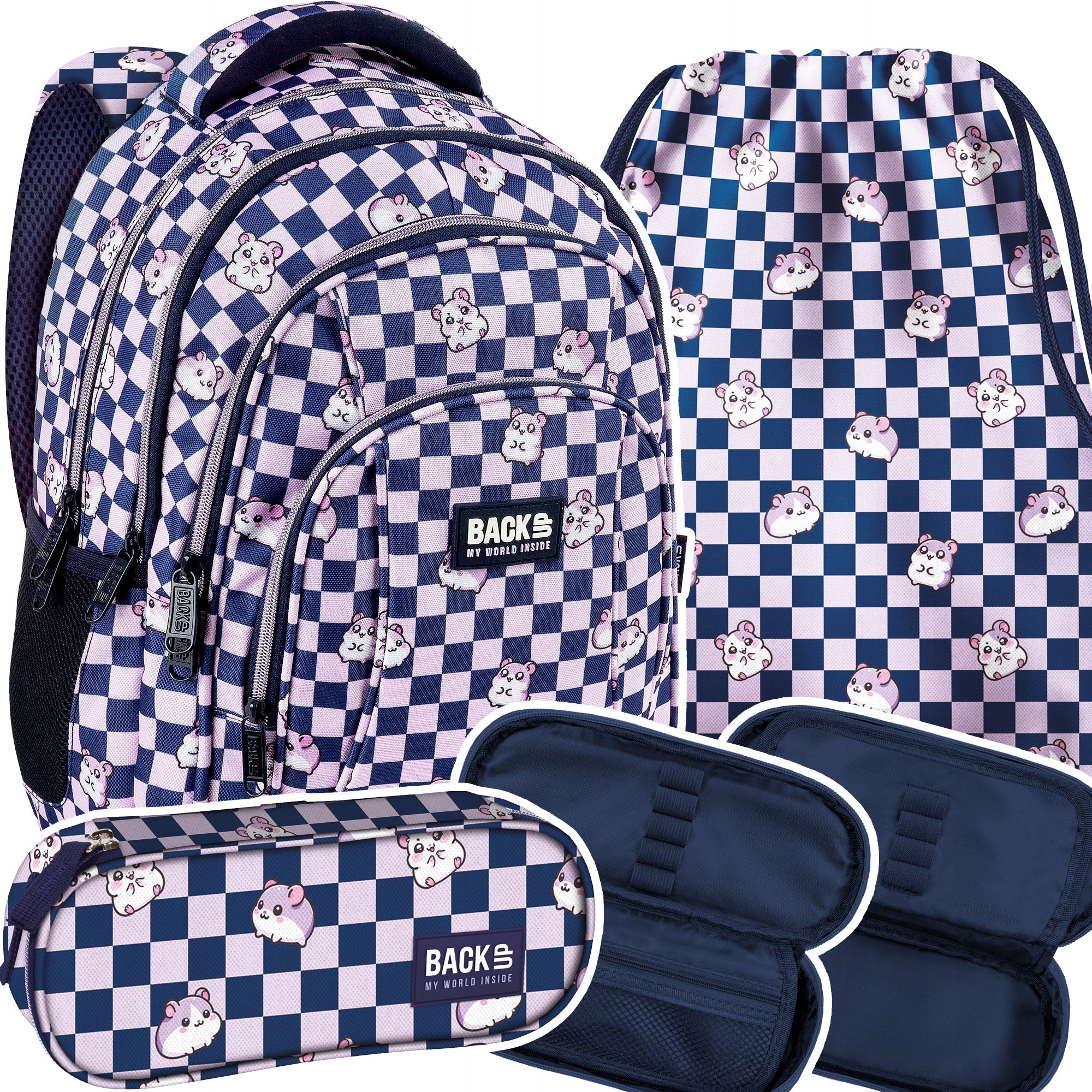 School backpack for girls BackUP 26 L HAMSTERS CHESSBOARD girls