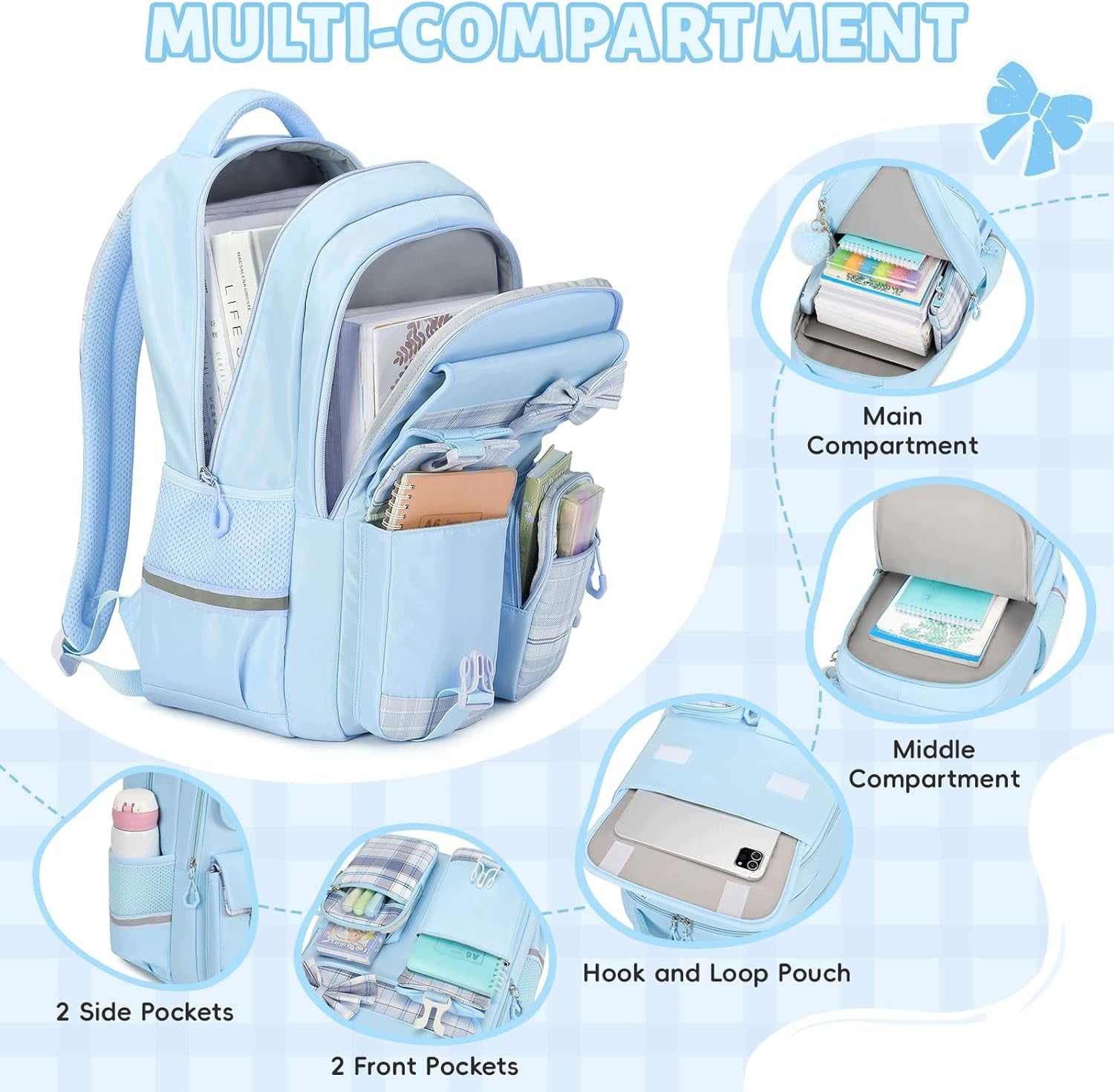 School backpack for girls, Kawaii checkered waterproof children's backpack Manufacturer code Plecak szkolny dla nastolatków