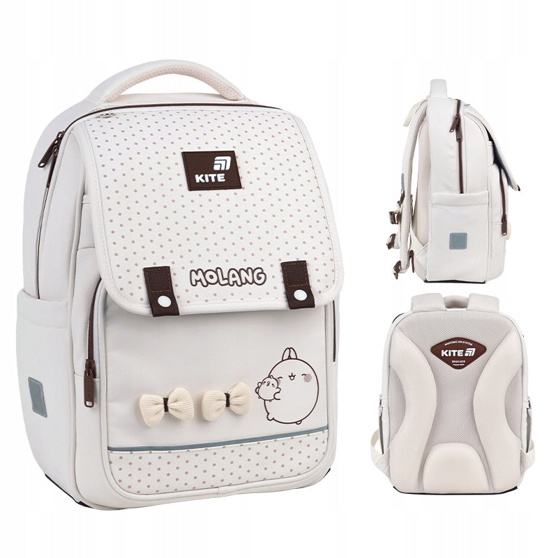 School backpack for girls orthopedic 1-6 class beige Molang Kite