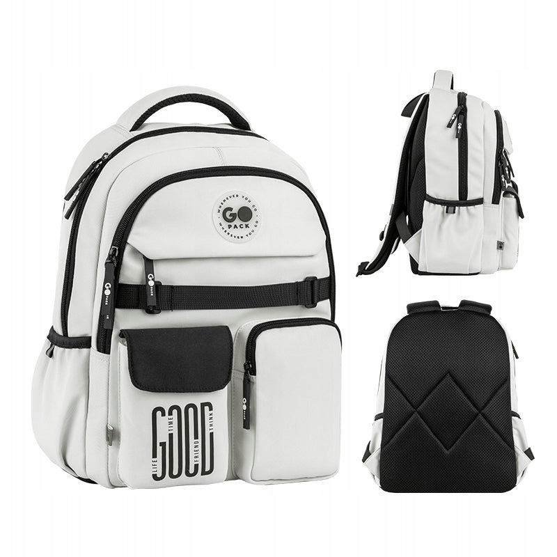 School backpack for girls up to 4-6 class beige two-chamber GoPack