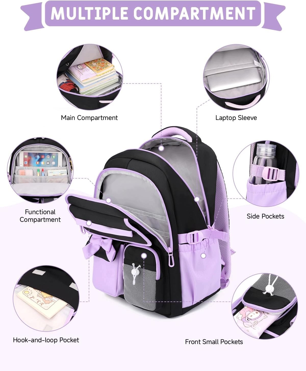 School backpack for girls waterproof Oxford 28 l black lily Brand no brand