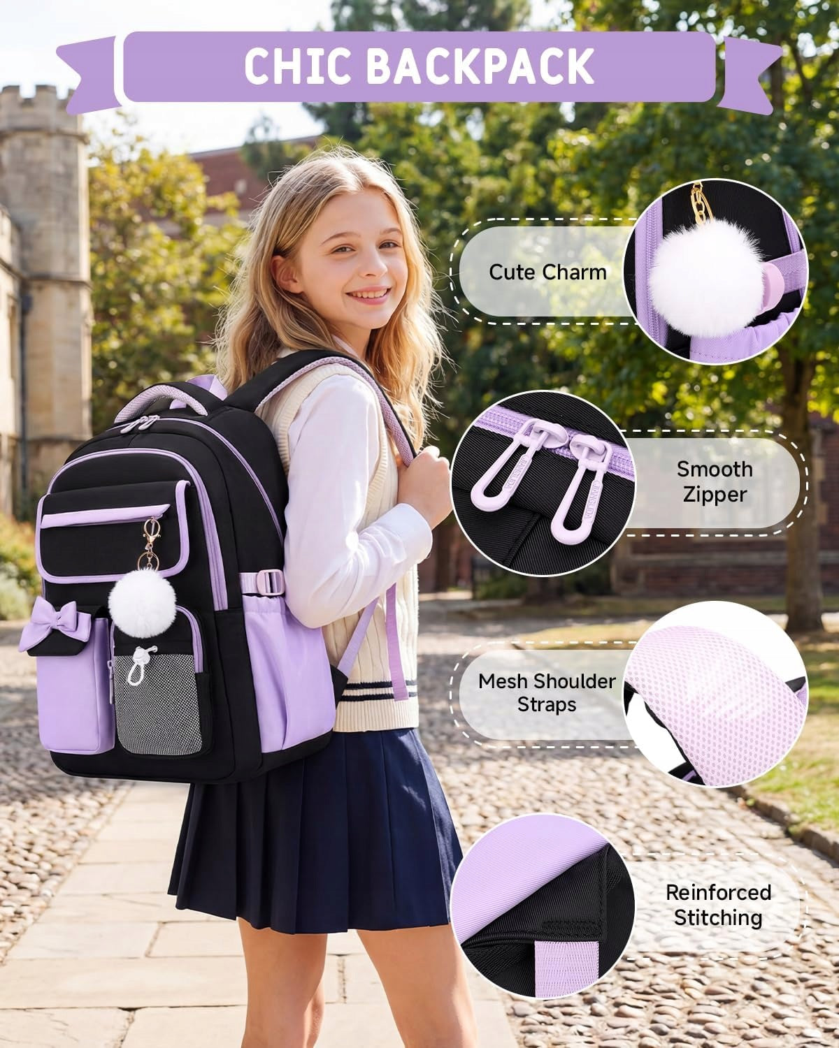 School backpack for girls waterproof Oxford 28 l black lily Manufacturer code 5908184000715