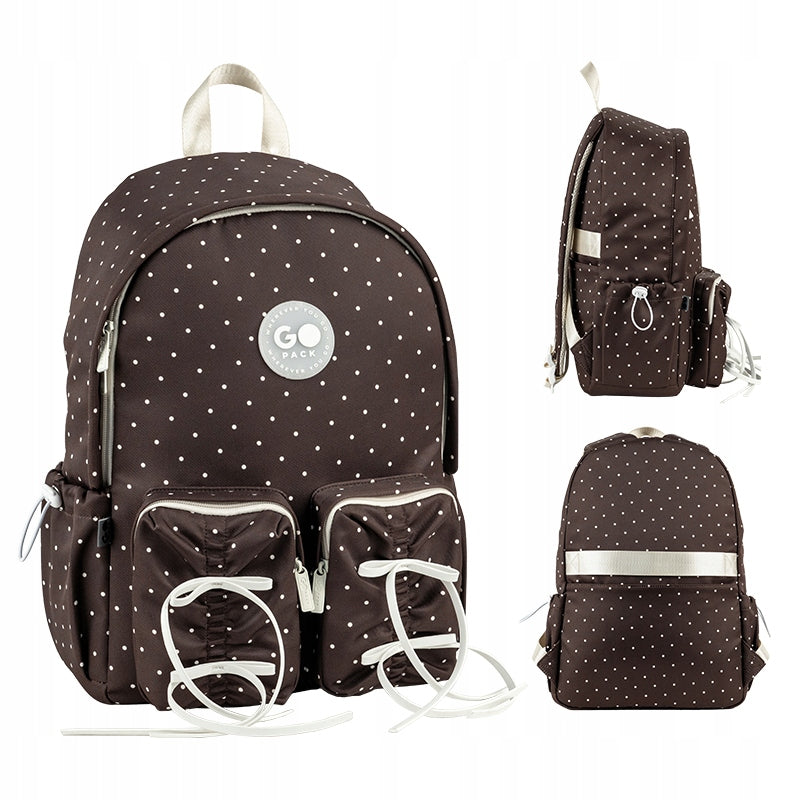 School backpack for girls with bows brown GoPack