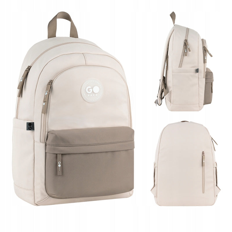 School backpack for teenagers from 9 years with back pocket beige GoPack