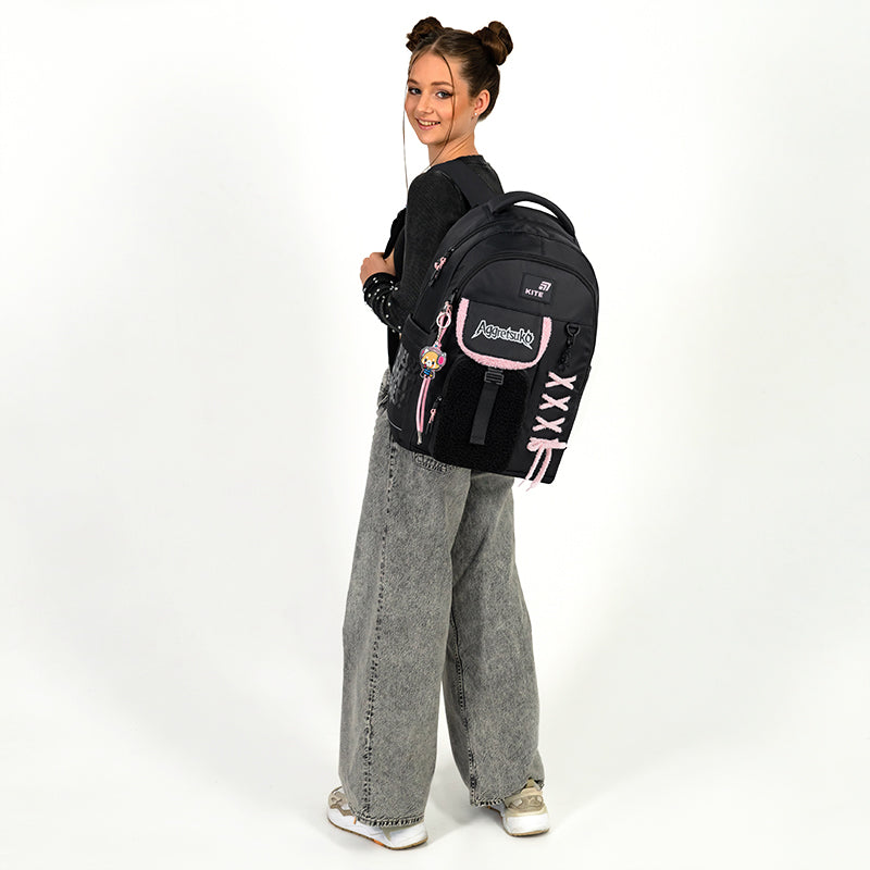 School backpack for teenagers girls with keychain black Aggretsuko Kite Packaging status original