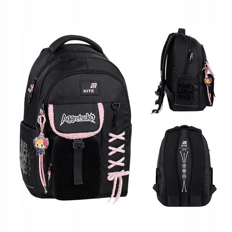 School backpack for teenagers girls with keychain black Aggretsuko Kite