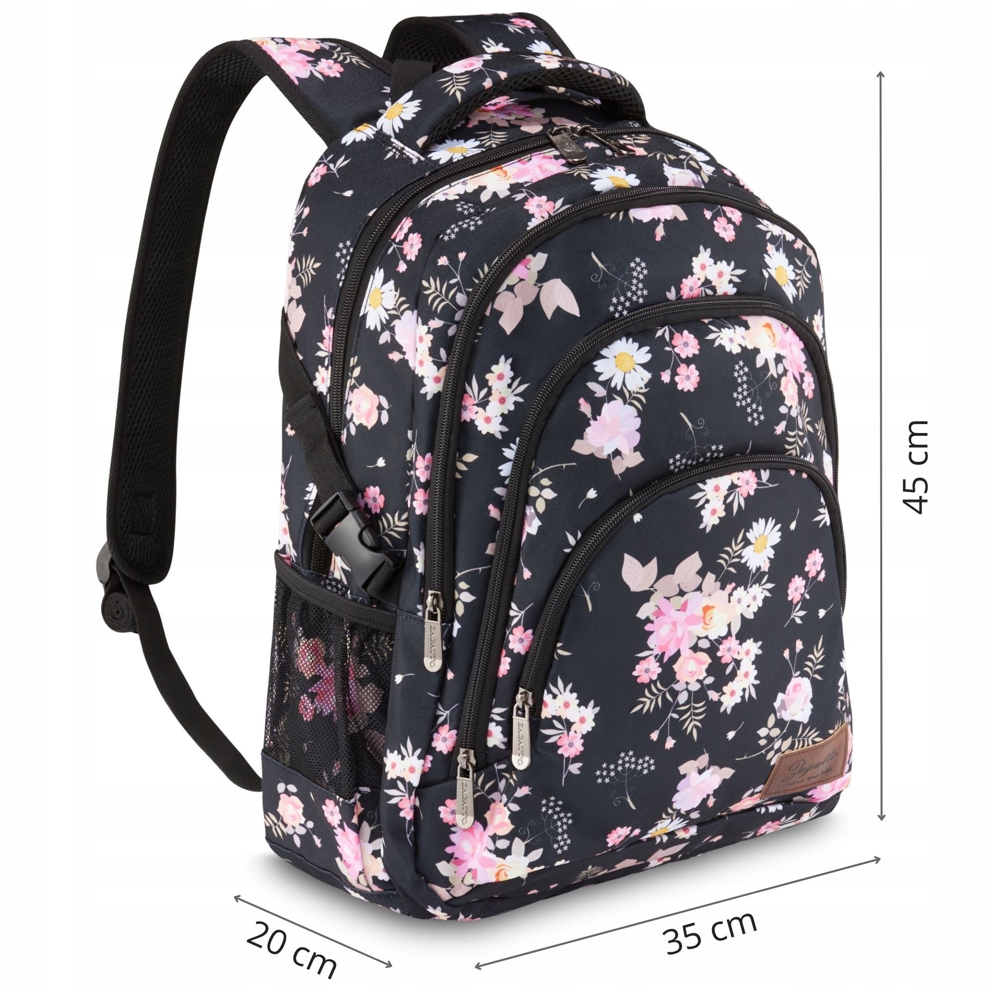 School backpack for women large urban roomy with flowers ZAGATTO Packaging status original