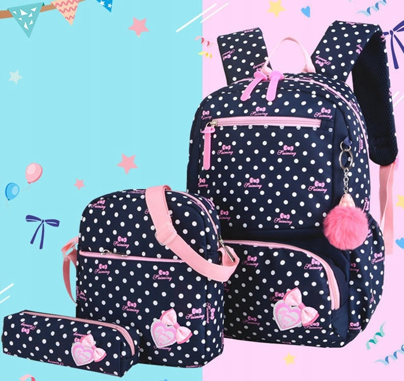 School backpack girls 3in1 dots (D065) Brand K&M