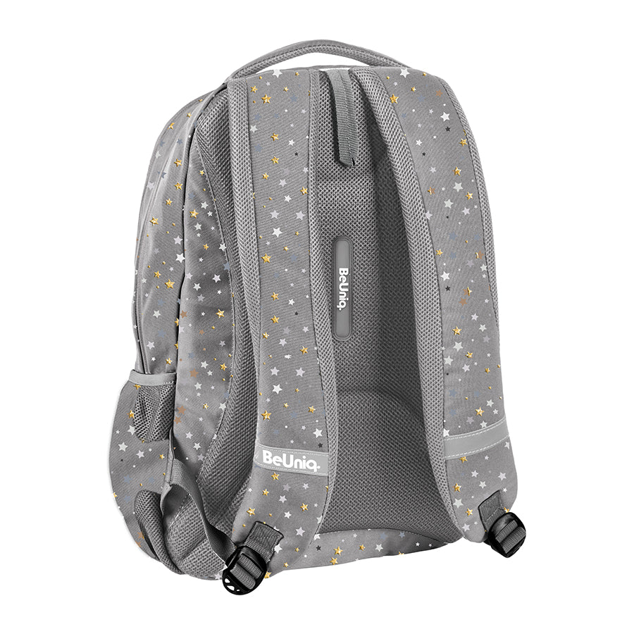 School backpack grey with stars Beuniq youth silver-gold stars Manufacturer code BU24GW-2808