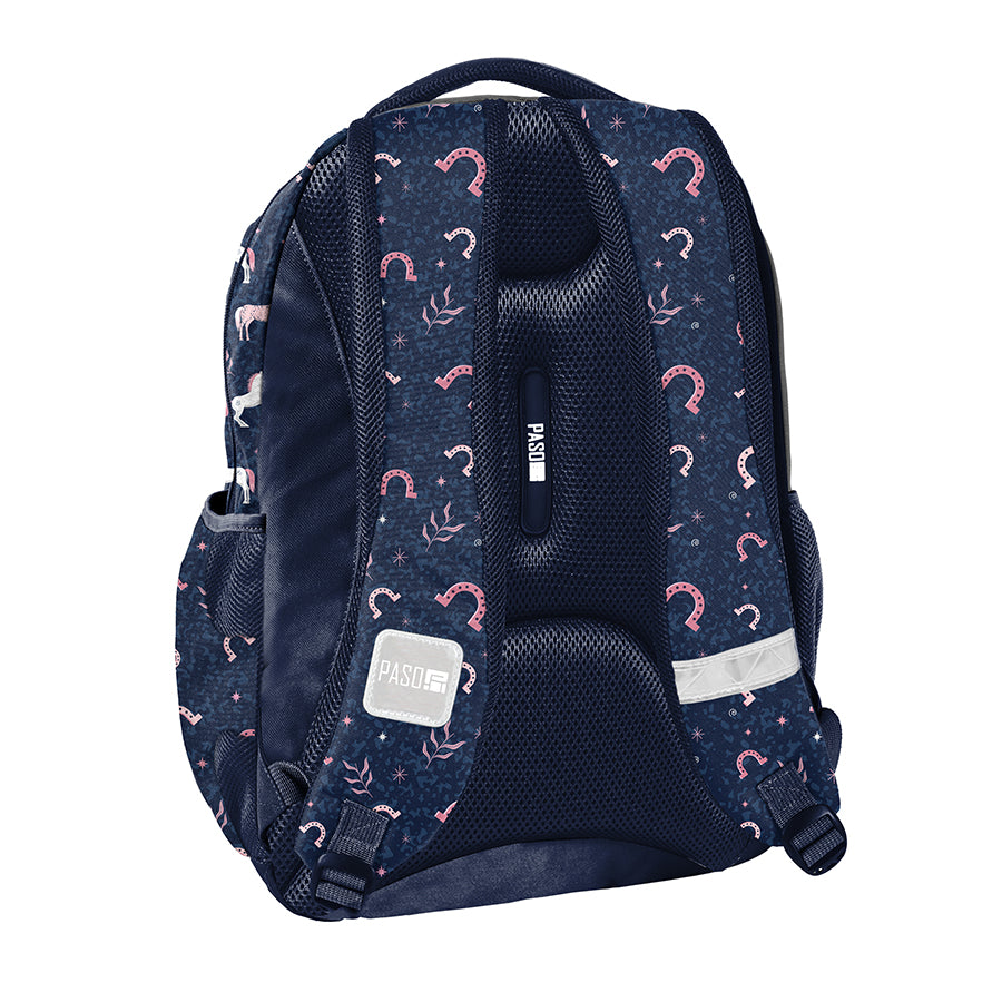 School backpack horses Paso navy blue roomy for girls class 4 5 6 Brand Paso