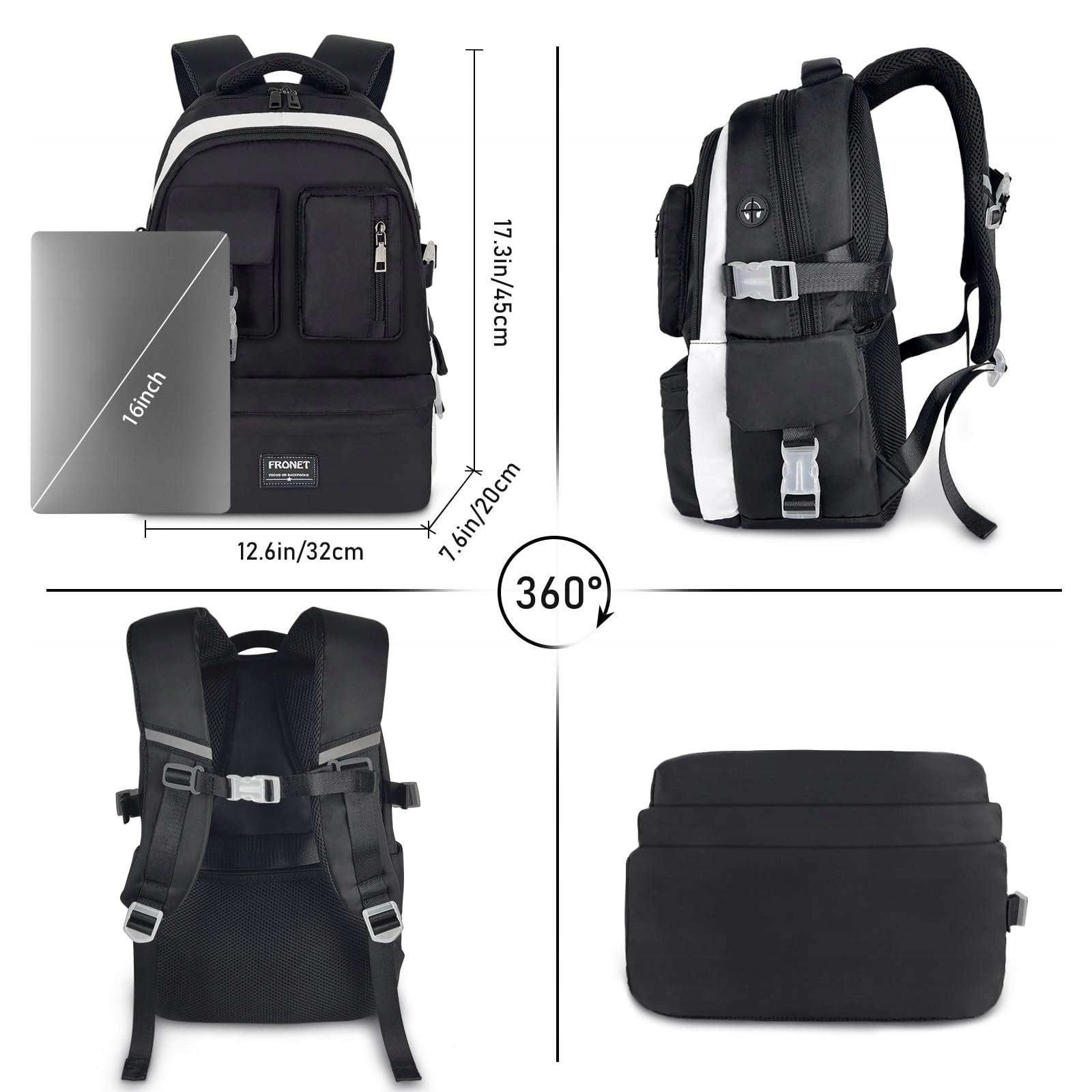School backpack multi-chamber FRONET black, multicolor Packaging status original