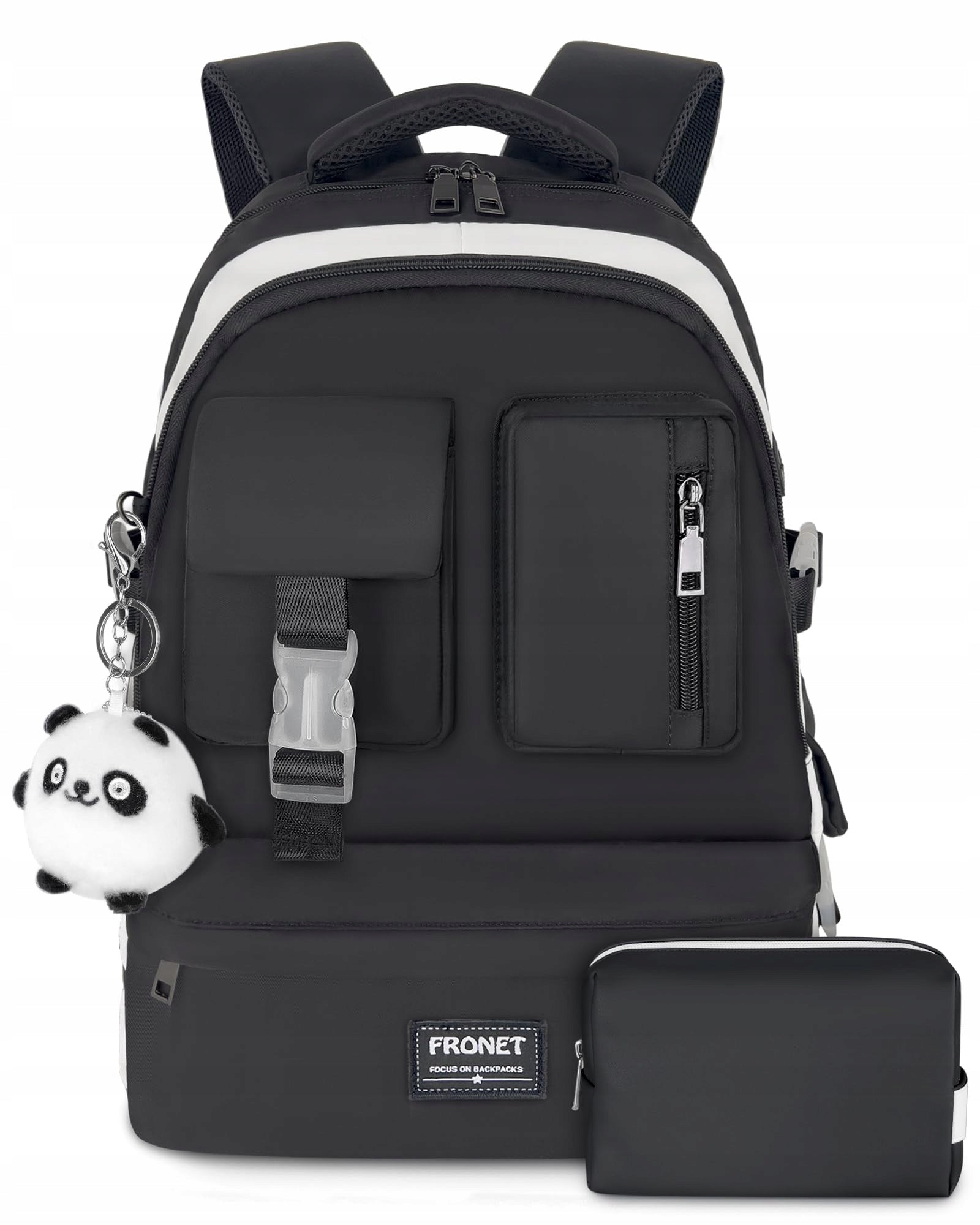 School backpack multi-chamber FRONET black, multicolor