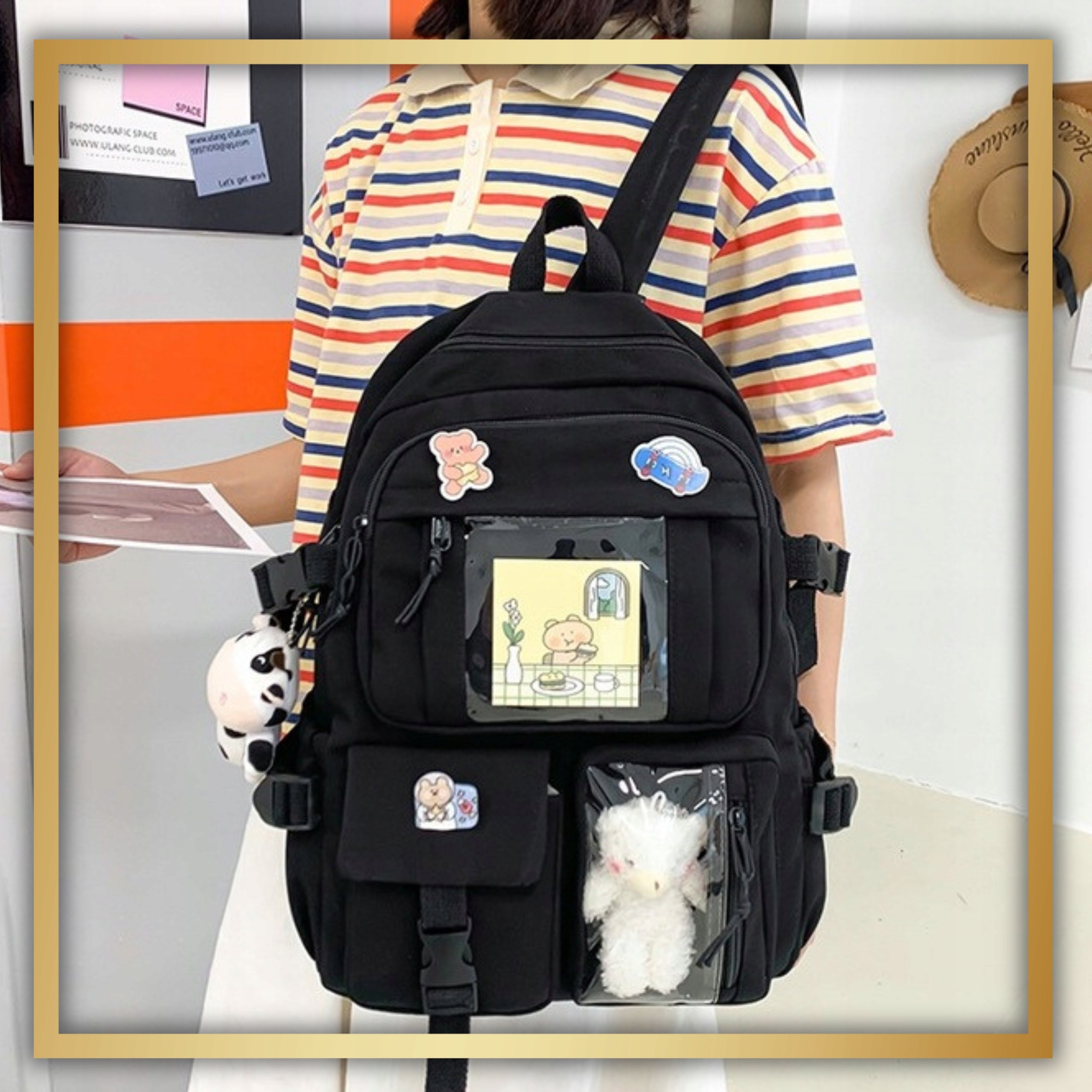 School backpack multi-chamber baguru black Manufacturer code plecak do szkoły młodzieżowy tornister brelok