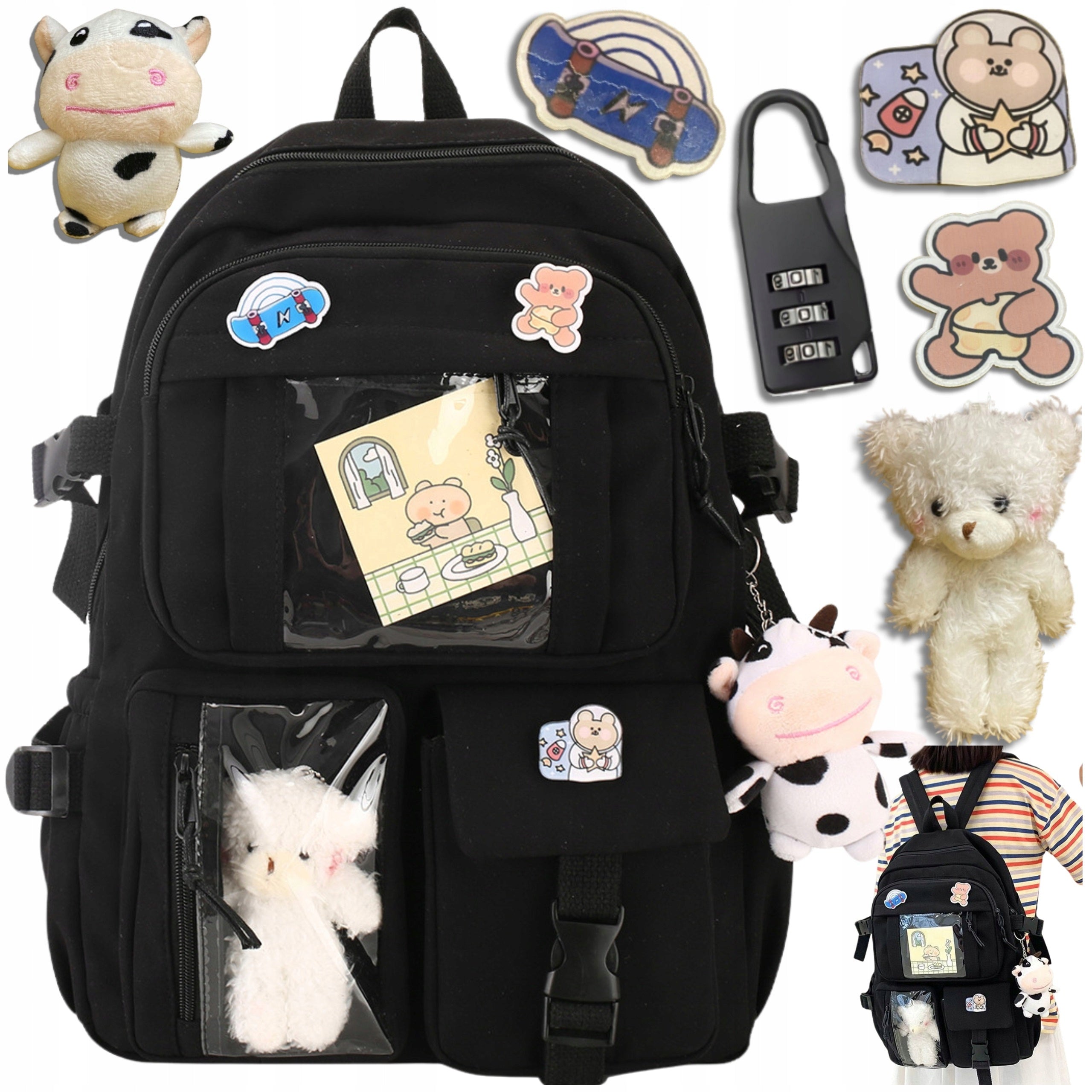 School backpack multi-chamber baguru black