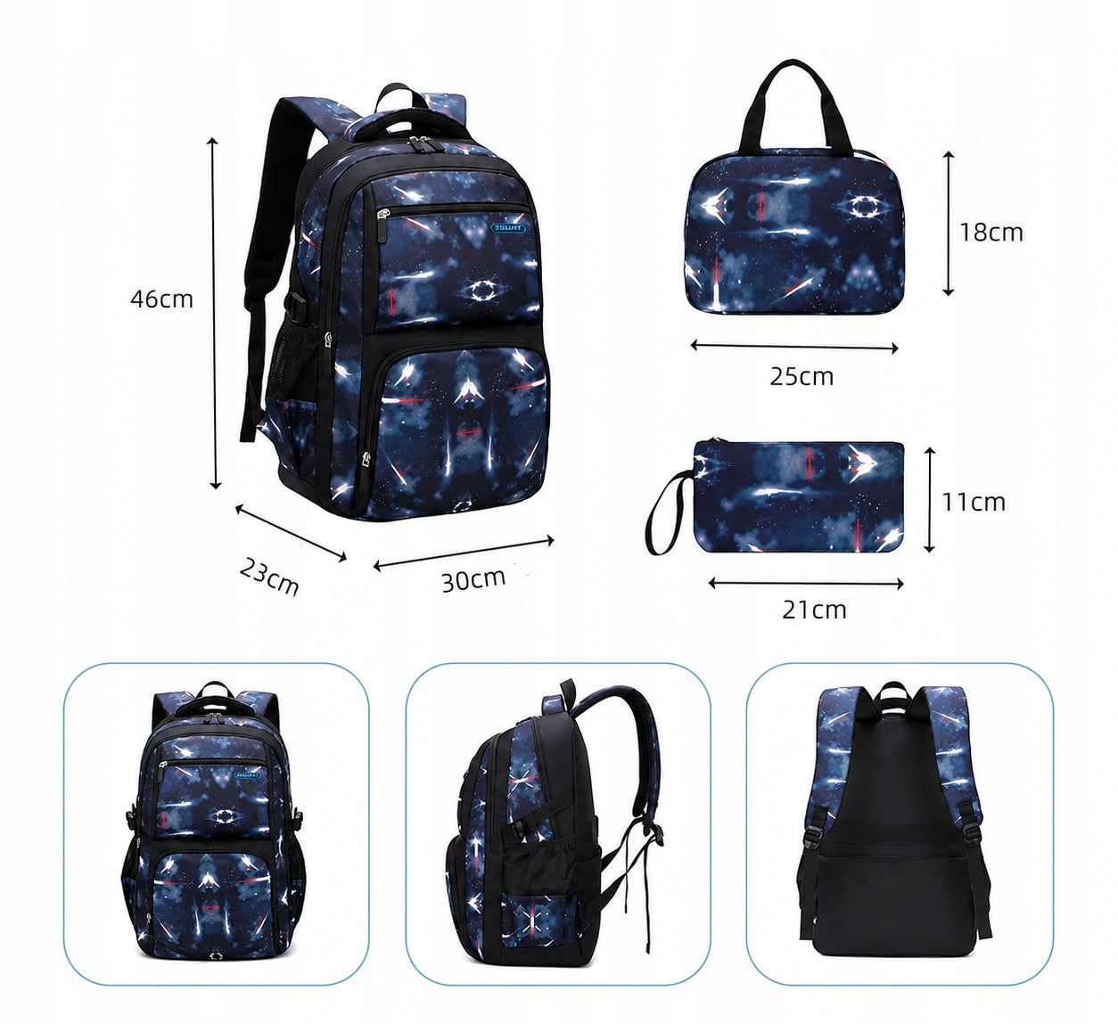 School backpack, multi-chamber, galaxy theme - for boy + 2 bags Packaging status original